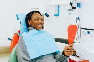 Woman at dentist in Freedom for a dental checkup. 